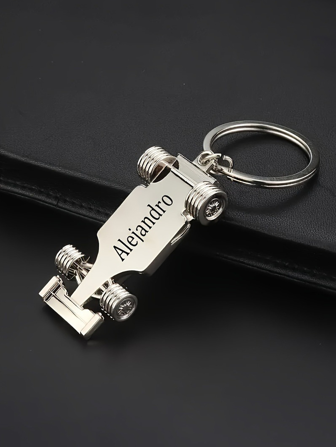 Custom Engraved 3D Mini Race Car Keychain - Men's Cool Alloy Metal Key Ring